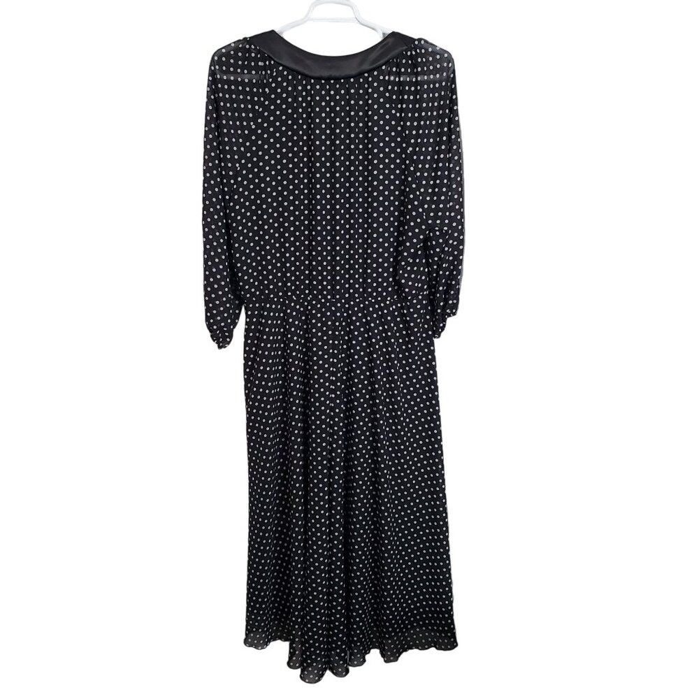 Pyramid Collection Sz 2XL Dress Maxi Polka Dot Puff Sleeve Satin Trim Hi Lo Chif - Picture 2 of 12